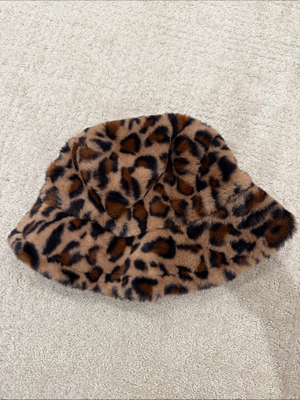 Faux Fur Leopard Print Bucket Hat for Kids - Brown